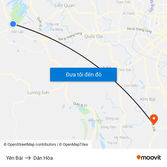 Yên Bài to Dân Hòa map