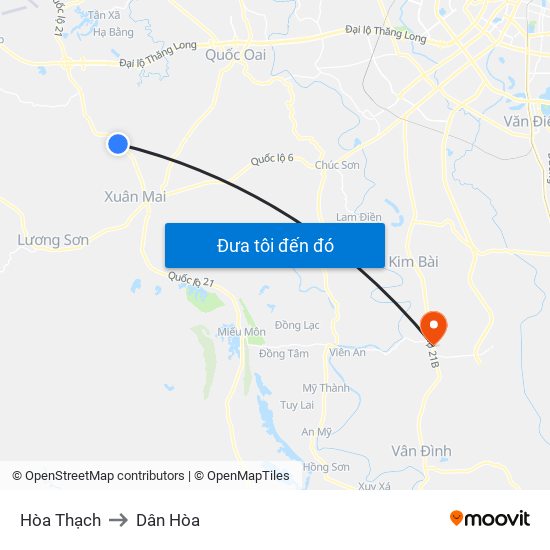 Hòa Thạch to Dân Hòa map