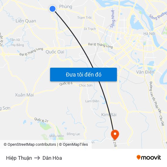 Hiệp Thuận to Dân Hòa map