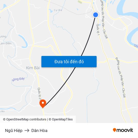 Ngũ Hiệp to Dân Hòa map