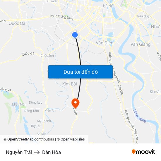 Nguyễn Trãi to Dân Hòa map