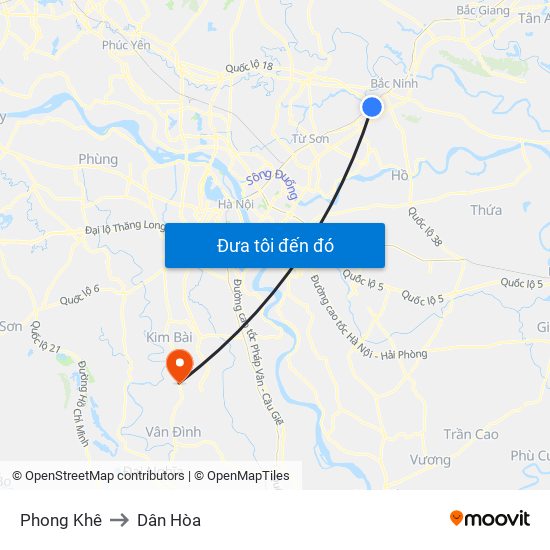 Phong Khê to Dân Hòa map