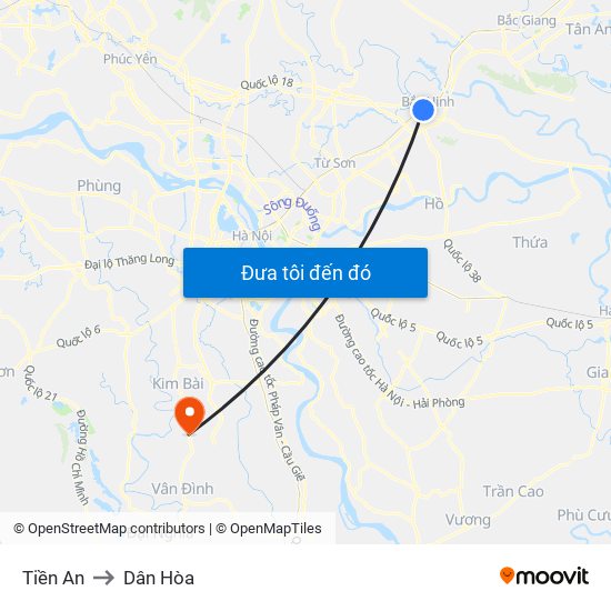 Tiền An to Dân Hòa map