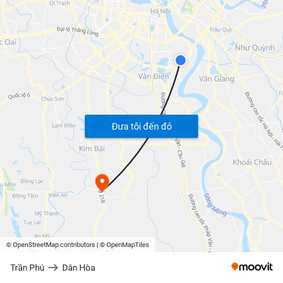 Trần Phú to Dân Hòa map