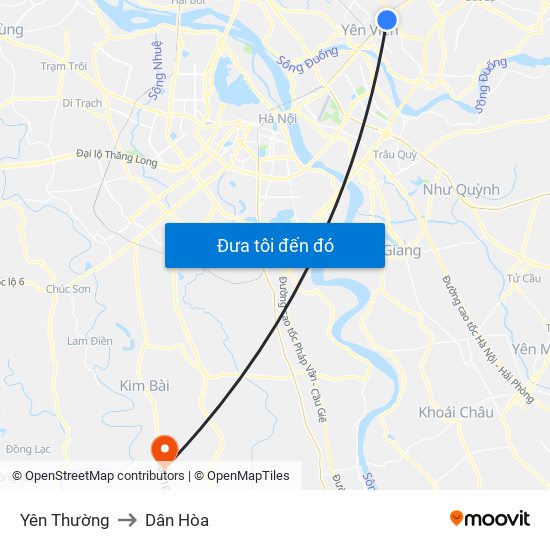 Yên Thường to Dân Hòa map