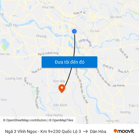 Ngã 3 Vĩnh Ngọc - Km 9+230 Quốc Lộ 3 to Dân Hòa map