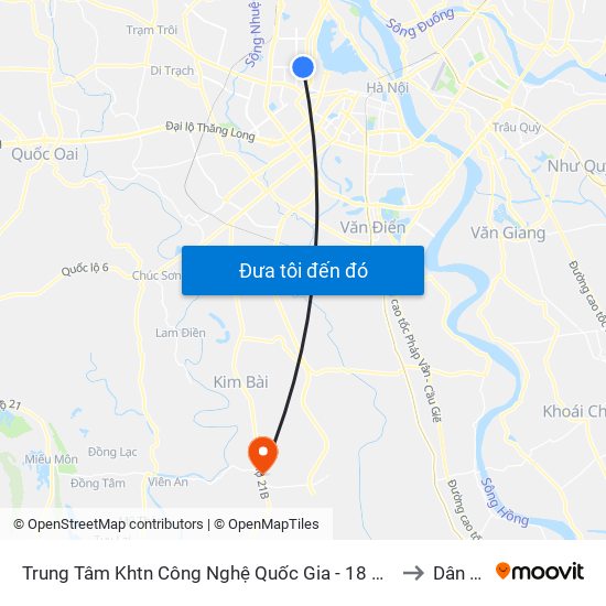 Trung Tâm Khtn Công Nghệ Quốc Gia - 18 Hoàng Quốc Việt to Dân Hòa map