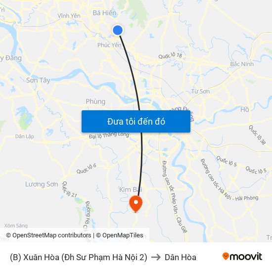 (B) Xuân Hòa (Đh Sư Phạm Hà Nội 2) to Dân Hòa map