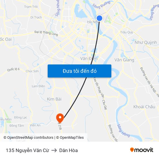 135 Nguyễn Văn Cừ to Dân Hòa map