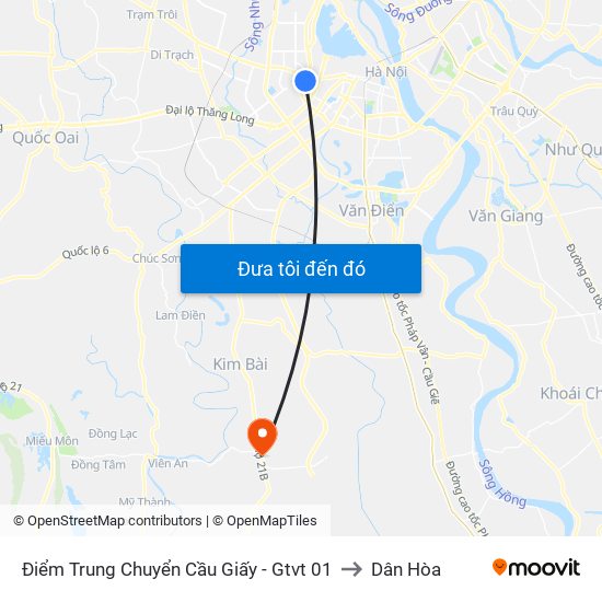 Điểm Trung Chuyển Cầu Giấy - Gtvt 01 to Dân Hòa map