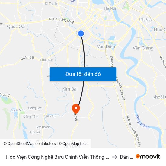 Học Viện Công Nghệ Bưu Chính Viễn Thông - Trần Phú (Hà Đông) to Dân Hòa map