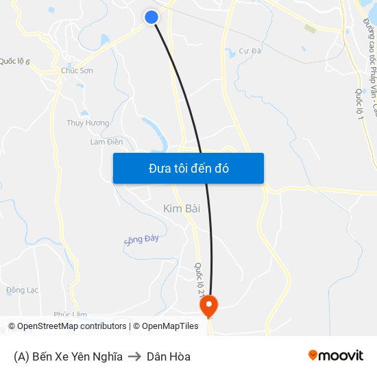 (A) Bến Xe Yên Nghĩa to Dân Hòa map