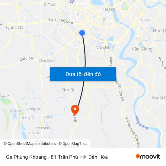Ga Phùng Khoang - 81 Trần Phú to Dân Hòa map