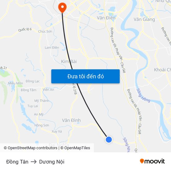 Đồng Tân to Dương Nội map