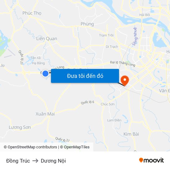 Đồng Trúc to Dương Nội map