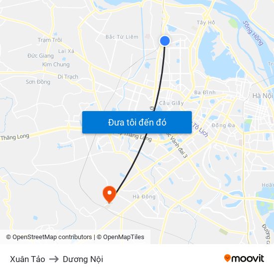 Xuân Tảo to Dương Nội map