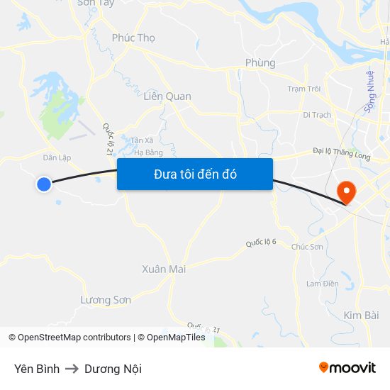 Yên Bình to Dương Nội map