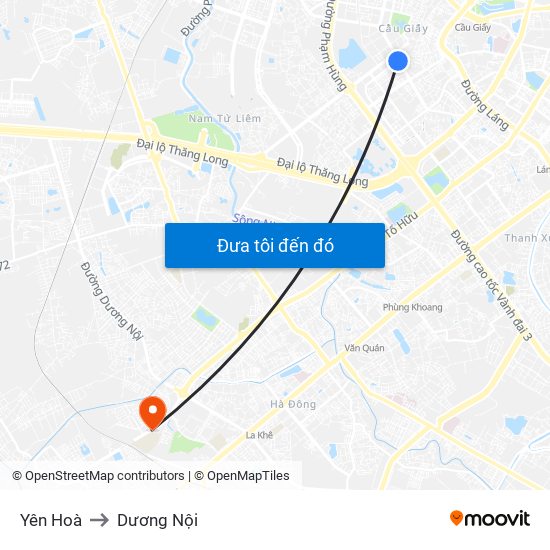 Yên Hoà to Dương Nội map