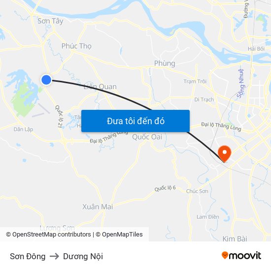 Sơn Đông to Dương Nội map