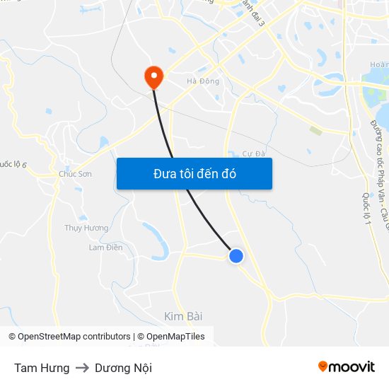 Tam Hưng to Dương Nội map