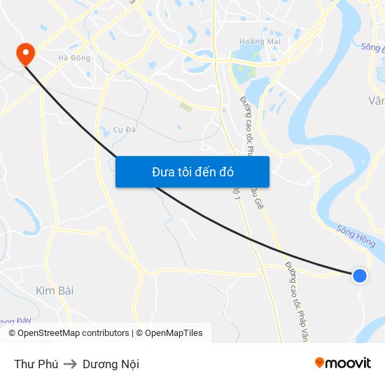 Thư Phú to Dương Nội map