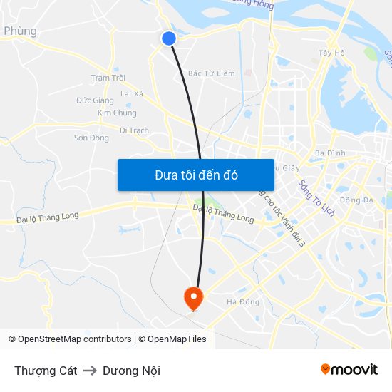Thượng Cát to Dương Nội map