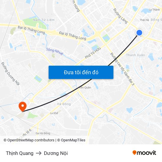 Thịnh Quang to Dương Nội map