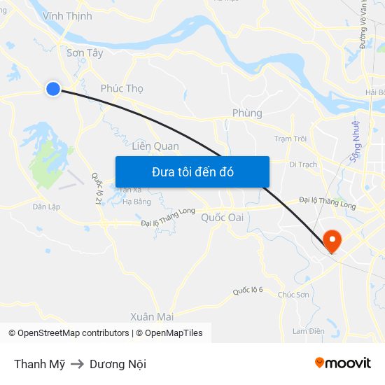 Thanh Mỹ to Dương Nội map