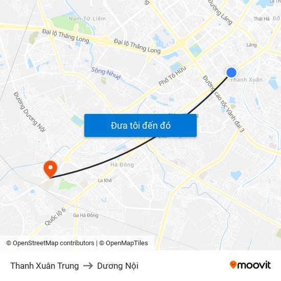 Thanh Xuân Trung to Dương Nội map