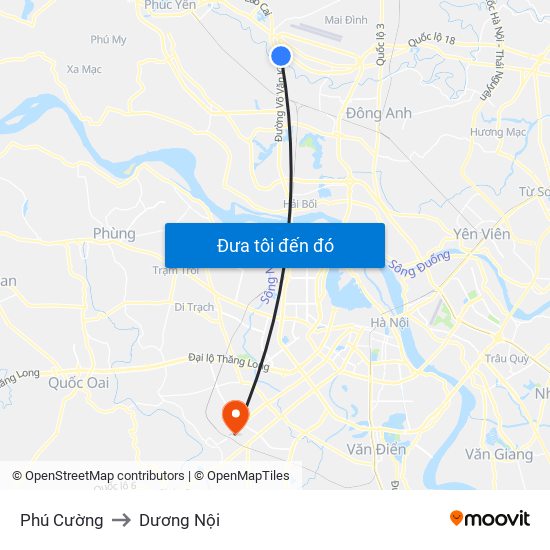 Phú Cường to Dương Nội map