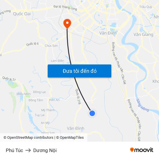 Phú Túc to Dương Nội map