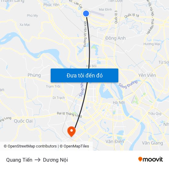 Quang Tiến to Dương Nội map