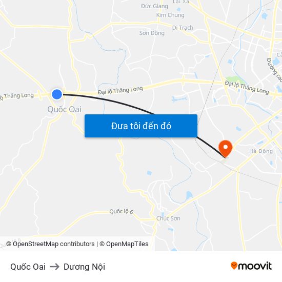 Quốc Oai to Dương Nội map