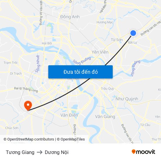 Tương Giang to Dương Nội map