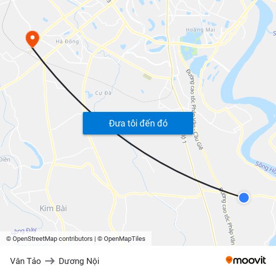 Vân Tảo to Dương Nội map