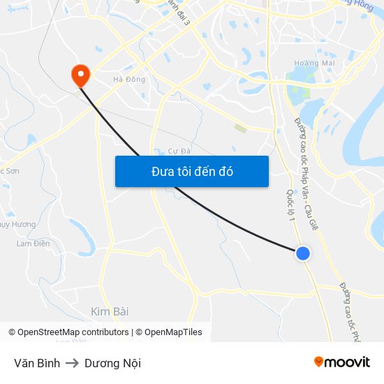 Văn Bình to Dương Nội map