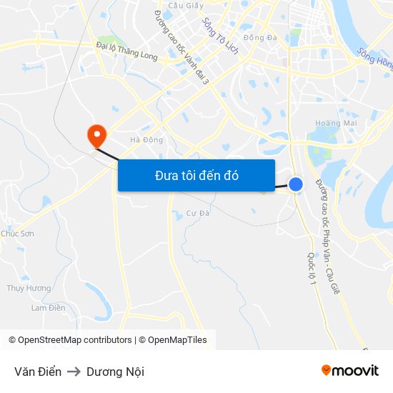 Văn Điển to Dương Nội map