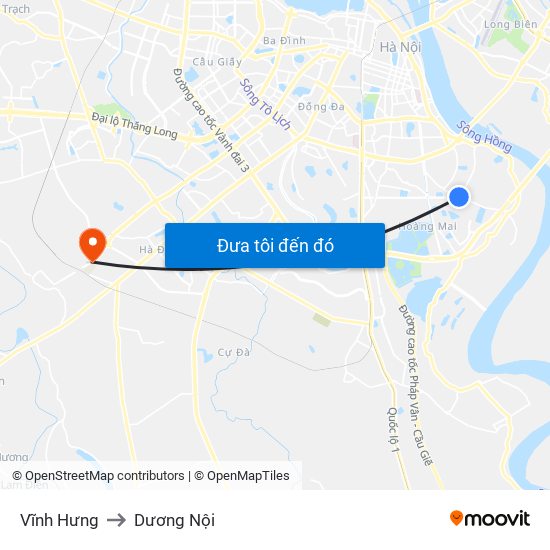 Vĩnh Hưng to Dương Nội map