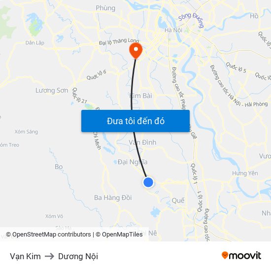 Vạn Kim to Dương Nội map