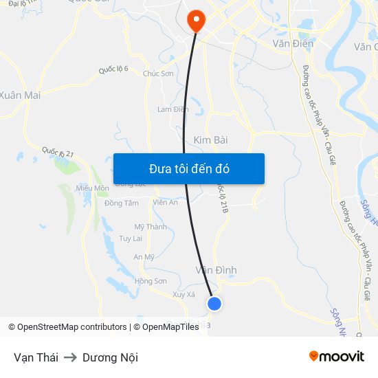 Vạn Thái to Dương Nội map