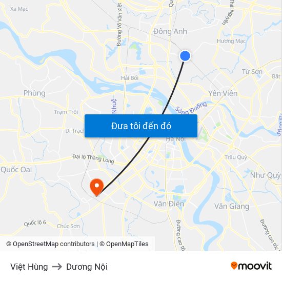 Việt Hùng to Dương Nội map