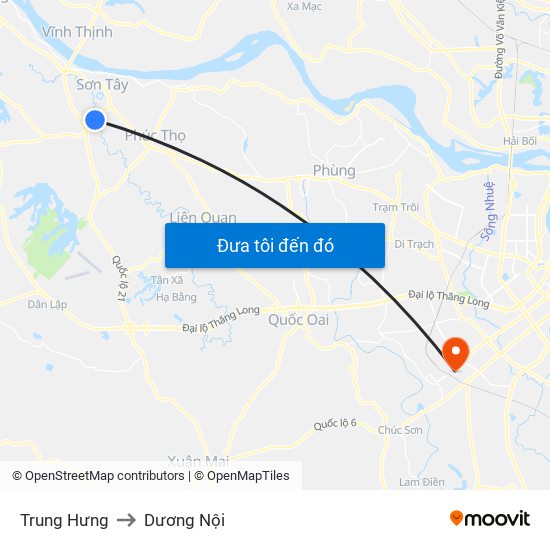 Trung Hưng to Dương Nội map