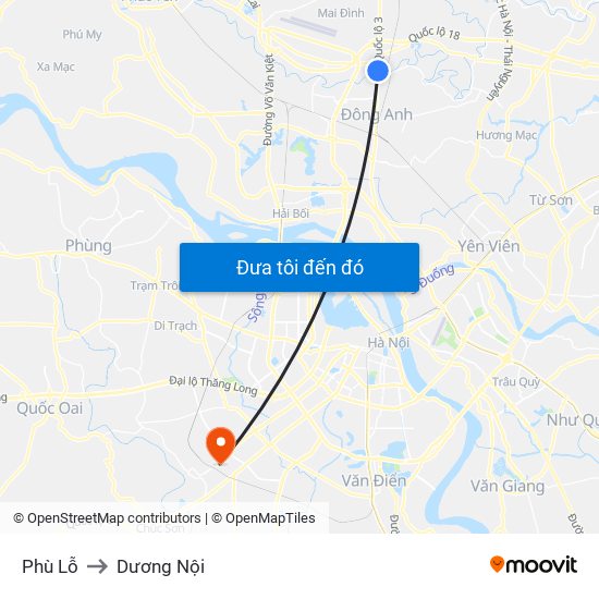 Phù Lỗ to Dương Nội map