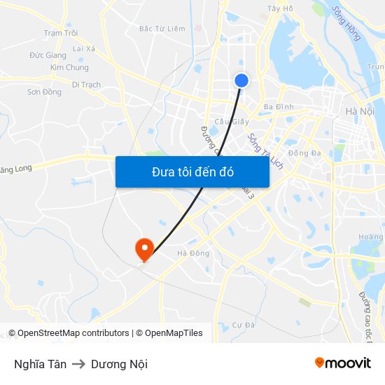 Nghĩa Tân to Dương Nội map