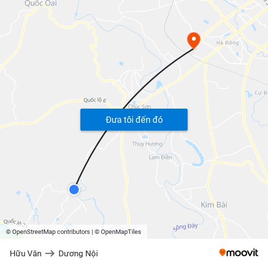 Hữu Văn to Dương Nội map