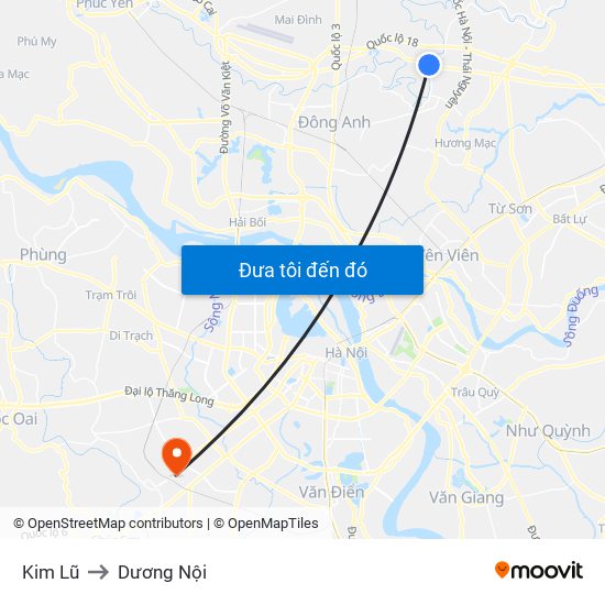 Kim Lũ to Dương Nội map