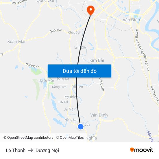 Lê Thanh to Dương Nội map