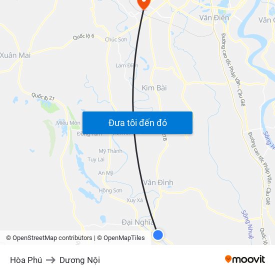 Hòa Phú to Dương Nội map