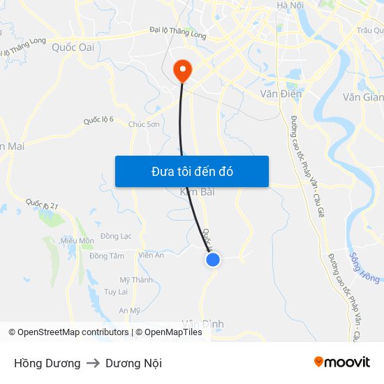 Hồng Dương to Dương Nội map