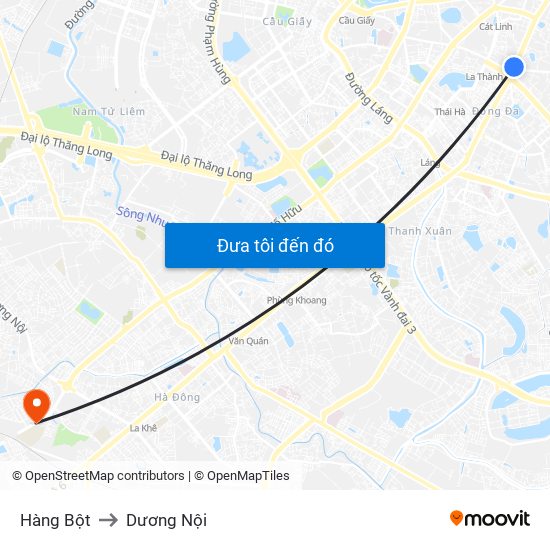 Hàng Bột to Dương Nội map